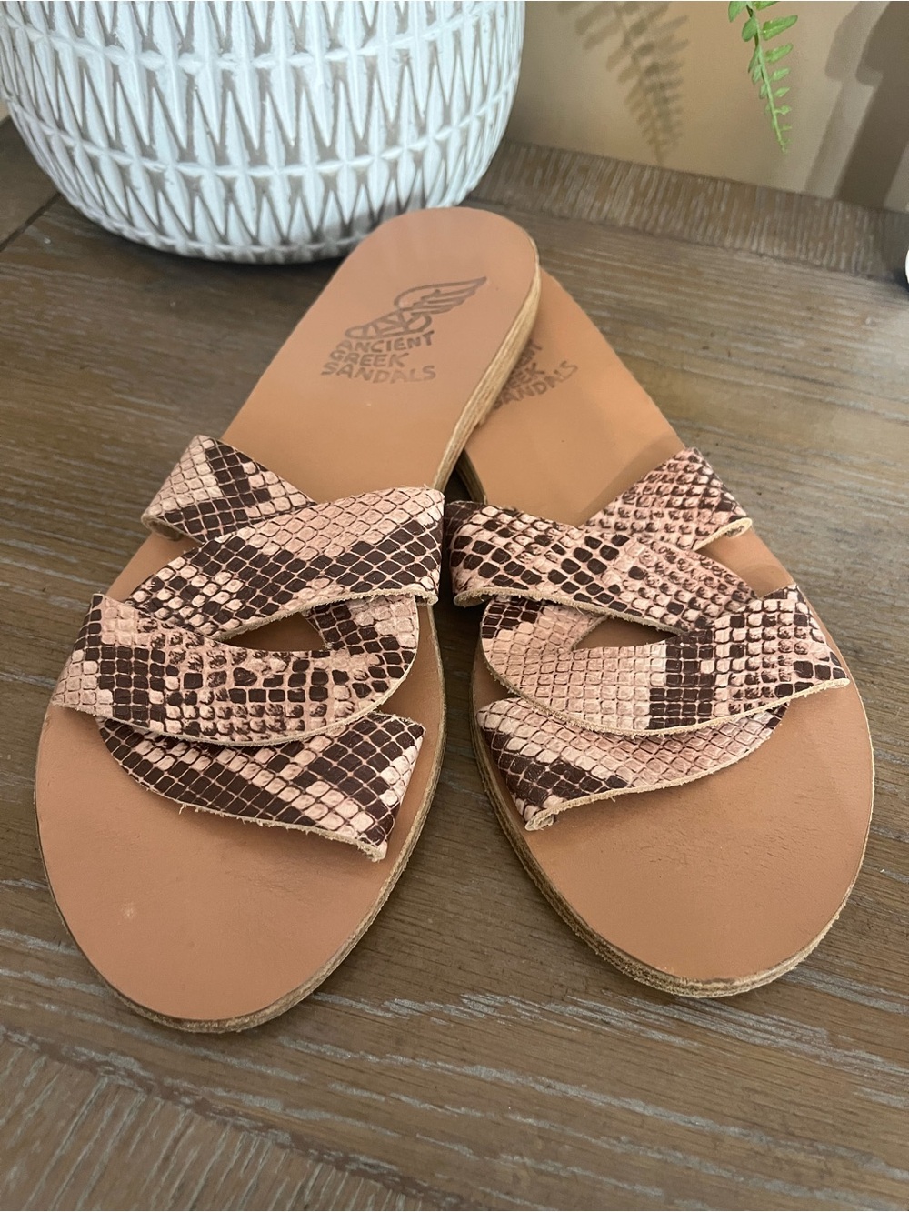 ANCIENT GREEK Desmos Snake Print
Leather Slides Flats Slip On Sandals
Size 9 - Picture 6 of 11